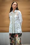 Buy_AMKA_White Cotton Hand Embroidered Bead Collar Raintree Cut Work Shirt_at_Aza_Fashions