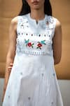 Shop_AMKA_White Cotton Hand Embroidered Bead And Thread Work Notched Rag Doll Floral Dress_Online_at_Aza_Fashions
