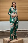 Buy_AMKA_Green Cotton Printed And Embroidered Floral & Thread Work Bracia Pant Set_at_Aza_Fashions