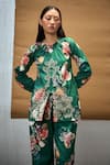 AMKA_Green Cotton Printed And Embroidered Floral & Baltimore Top & Pant Set_Online_at_Aza_Fashions