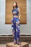Buy_AMKA_Blue Cotton Printed And Embroidered Ikat Summer Bloom Neemli Cut Top & Pant Set_at_Aza_Fashions
