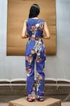 Shop_AMKA_Blue Cotton Printed And Embroidered Ikat Summer Bloom Neemli Cut Top & Pant Set_at_Aza_Fashions