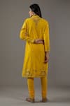 Shop_Balance By Rohit Bal_Yellow Chanderi Silk, Cotton, Chiffon Embroidery Mandarin Collar Hand Kurta Set _at_Aza_Fashions
