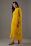 Buy_Balance By Rohit Bal_Yellow Chanderi Silk, Cotton, Chiffon Embroidery Mandarin Collar Hand Kurta Set _Online_at_Aza_Fashions