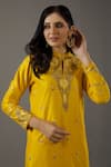 Shop_Balance By Rohit Bal_Yellow Chanderi Silk, Cotton, Chiffon Embroidery Mandarin Collar Hand Kurta Set _Online_at_Aza_Fashions