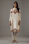 Balance by Rohit Bal_Ivory Chanderi Silk, Cotton Embroidery Mandarin Collar Floral Hand Kurta Set _Online_at_Aza_Fashions