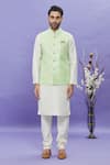 Arihant Rai Sinha_Green Jacquard, Silk Embroidery Floral Pattern Bundi _Online_at_Aza_Fashions