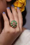 Buy_Ishhaara_Multi Color Stones Lotus Shape Embellished Ring _at_Aza_Fashions