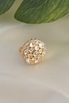Shop_Swabhimann_Gold Plated Diamonds Floral Kundan Polki Ring _at_Aza_Fashions