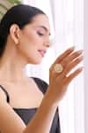 Swabhimann_Gold Plated Diamonds Floral Kundan Polki Ring _Online_at_Aza_Fashions