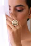 Buy_SWABHIMANN_Blue Kundan Floral Polki Ring _at_Aza_Fashions