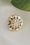 Shop_SWABHIMANN_Blue Kundan Floral Polki Ring _at_Aza_Fashions