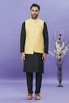 Arihant Rai Sinha_Yellow Silk, Jacquard Embroidery Geometric Floral Bundi _Online_at_Aza_Fashions