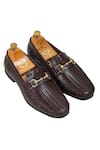 Buy_Domani_Brown Textured Buckle Slipon Shoes _at_Aza_Fashions