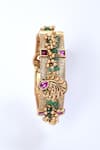 Buy_Saga Jewels_Multi Color Stone Peacock Carved Bangle - Set Of 2_Online_at_Aza_Fashions