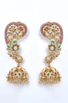 Shop_Saga Jewels_Multi Color Stone Floral Carved Jhumka Earrings_at_Aza_Fashions