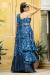 Shop_Pasha India_Blue Organza And Cotton Rayon Floral Pre-draped Ruffle Saree With Blouse _at_Aza_Fashions