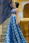 Pasha India Blue Organza, Cotton Embroidery Square Noori Floral Pattern Lehenga Blouse Set at Aza Fashions Pasha India_Blue Organza, Cotton Embroidery Square Noori Floral Pattern Lehenga Blouse Set _at_Aza_Fashions