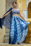Buy Pasha India Blue Organza, Cotton Embroidery Square Noori Floral Pattern Lehenga Blouse Set Buy_Pasha India_Blue Organza, Cotton Embroidery Square Noori Floral Pattern Lehenga Blouse Set