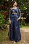 Buy_Pasha India_Blue Organza And Cotton Rayon Floral Square Twilight Embroidered Cape Pant Set _at_Aza_Fashions