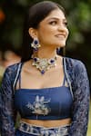 Buy_Pasha India_Blue Organza And Cotton Rayon Floral Square Twilight Embroidered Cape Pant Set _Online_at_Aza_Fashions