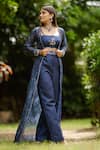 Shop_Pasha India_Blue Organza And Cotton Rayon Floral Square Twilight Embroidered Cape Pant Set _Online_at_Aza_Fashions