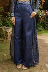 Pasha India_Blue Organza And Cotton Rayon Floral Square Twilight Embroidered Cape Pant Set _at_Aza_Fashions