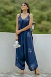 Buy_Pasha India_Blue Cotton Rayon Floral V Neck Twilight Palazzo Jumpsuit _at_Aza_Fashions