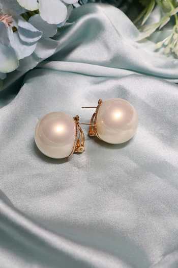 Shop_Ishhaara_Ivory Pearls Ear Studs _at_Aza_Fashions
