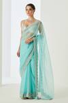 Shop_Sureena Chowdhri_Blue Blouse And Saree Organza Embellished Sequin Leaf Neck Border With_at_Aza_Fashions