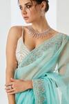 Buy_Sureena Chowdhri_Blue Blouse And Saree Organza Embellished Sequin Leaf Neck Border With_Online_at_Aza_Fashions