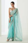 Shop_Sureena Chowdhri_Blue Blouse And Saree Organza Embellished Sequin Leaf Neck Border With_Online_at_Aza_Fashions