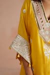 Sureena Chowdhri_Yellow Kaftan Pure Muslin Embroidered Floral V Neck Gota  _at_Aza_Fashions