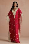 Buy_Sureena Chowdhri_Red Kaftan Pure Muslin Embroidered Floral V Neck Gota  _at_Aza_Fashions