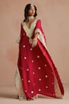 Shop_Sureena Chowdhri_Red Kaftan Pure Muslin Embroidered Floral V Neck Gota  _at_Aza_Fashions