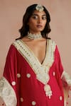 Sureena Chowdhri_Red Kaftan Pure Muslin Embroidered Floral V Neck Gota  _at_Aza_Fashions