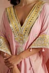 Buy_Sureena Chowdhri_Pink Kaftan Pure Muslin Embroidered Floral V Neck Gota  _Online_at_Aza_Fashions