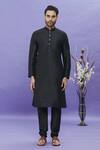 Aryavir Malhotra_Black Bundi Jacquard Banarasi Silk Floral Asymmetric Placket And Kurta Set _Online_at_Aza_Fashions