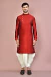 Shop_Arihant Rai Sinha_Red Cotton Plain Solid Kurta With Contrasting Dhoti Pant _Online_at_Aza_Fashions