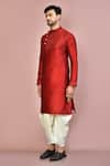 Arihant Rai Sinha_Red Cotton Plain Solid Kurta With Contrasting Dhoti Pant _at_Aza_Fashions