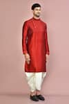 Buy_Arihant Rai Sinha_Red Cotton Plain Solid Kurta With Contrasting Dhoti Pant 