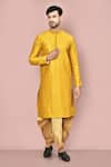 Buy_Arihant Rai Sinha_Yellow Cotton Embroidery Floral Kurta With Dhoti Pant _at_Aza_Fashions