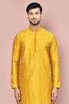 Arihant Rai Sinha_Yellow Cotton Embroidery Floral Kurta With Dhoti Pant _Online_at_Aza_Fashions