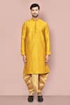 Shop_Arihant Rai Sinha_Yellow Cotton Embroidery Floral Kurta With Dhoti Pant _Online_at_Aza_Fashions