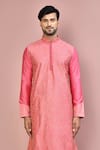 Buy_Arihant Rai Sinha_Pink Cotton Embroidery Paisley Work Kurta With Dhoti Pant _Online_at_Aza_Fashions