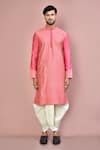 Shop_Arihant Rai Sinha_Pink Cotton Embroidery Paisley Work Kurta With Dhoti Pant _Online_at_Aza_Fashions