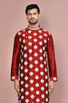 Buy_Arihant Rai Sinha_Red Cotton Embroidery Damask Work Kurta With Dhoti Pant _Online_at_Aza_Fashions