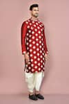 Arihant Rai Sinha_Red Cotton Embroidery Damask Work Kurta With Dhoti Pant _at_Aza_Fashions