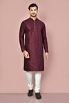Buy_Arihant Rai Sinha_Wine Silk Embroidery Floral Motif Kurta Set_at_Aza_Fashions
