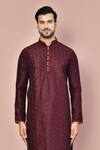 Buy_Arihant Rai Sinha_Wine Silk Embroidery Floral Motif Kurta Set_Online_at_Aza_Fashions